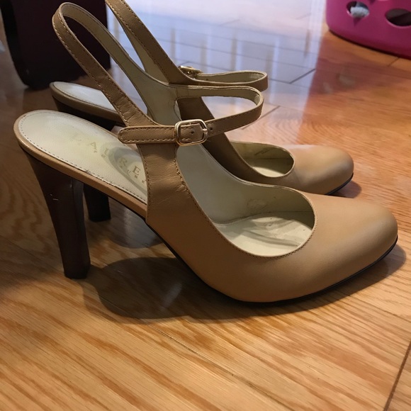 Nude colour slingback shoe with a brown heel! - Picture 2 of 3